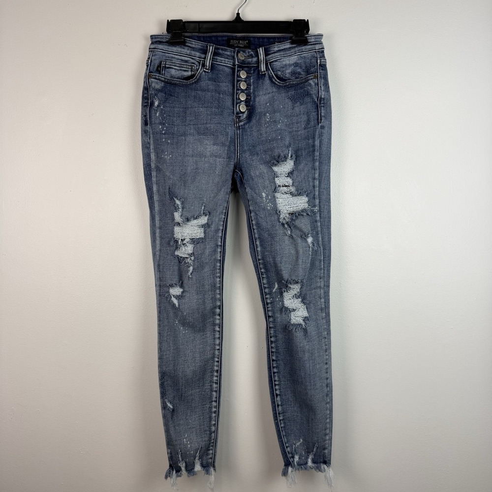 Judy Blue Jeans Womens Size 7/28 Skinny Fit Button Fly Destroyed Distressed